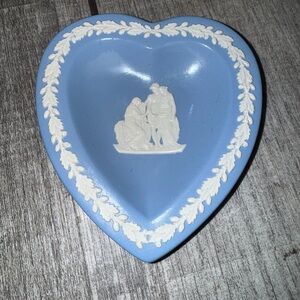 Blue Heart-Shaped Trinket Dish with White Detailing